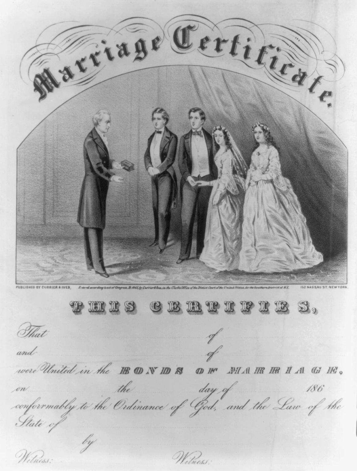 Marriage Certificate, Currier and Ives (1869, American)