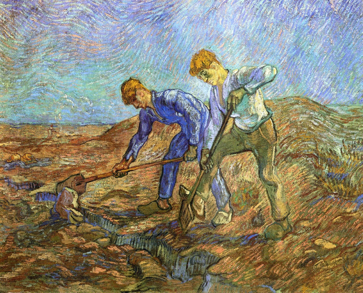 Two Peasants Digging After Millet, Vincent van Gogh (1889)